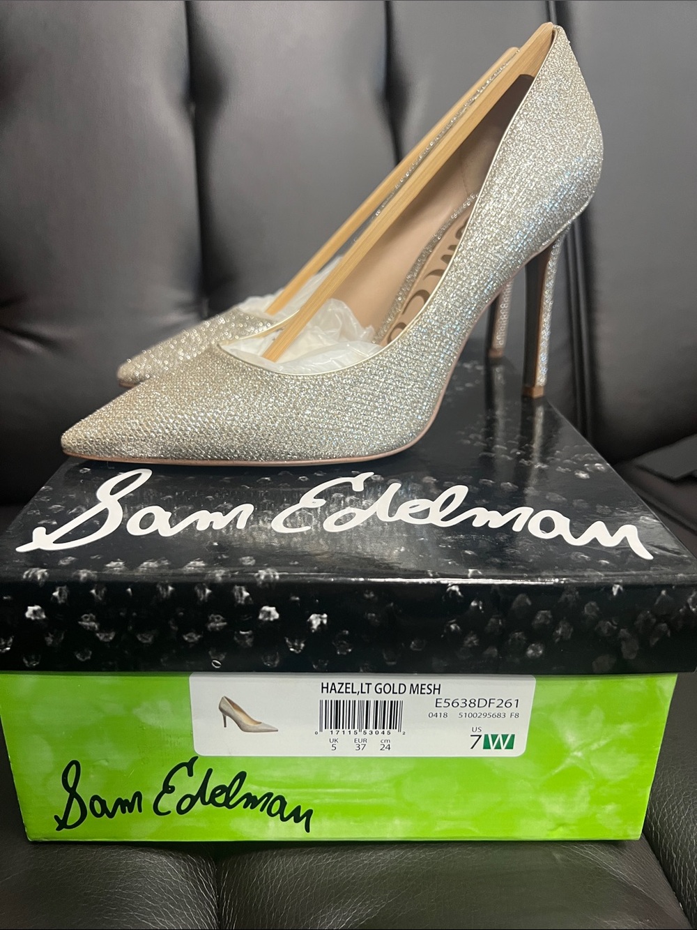Sam Edelman Hazel Pointed Toe Stiletto Pumps in Light Gold Mesh
